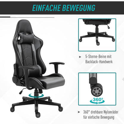 Ergonomic Office Chair, Gaming Chair, Swivel Chair, Faux Leather, Foam, Black, 67.5 x 74 x 126-136 cm