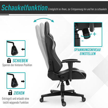 Ergonomic Office Chair, Gaming Chair, Swivel Chair, Faux Leather, Foam, Black, 67.5 x 74 x 126-136 cm