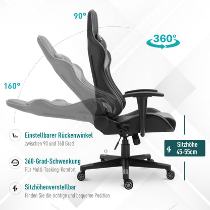 Ergonomic Office Chair, Gaming Chair, Swivel Chair, Faux Leather, Foam, Black, 67.5 x 74 x 126-136 cm