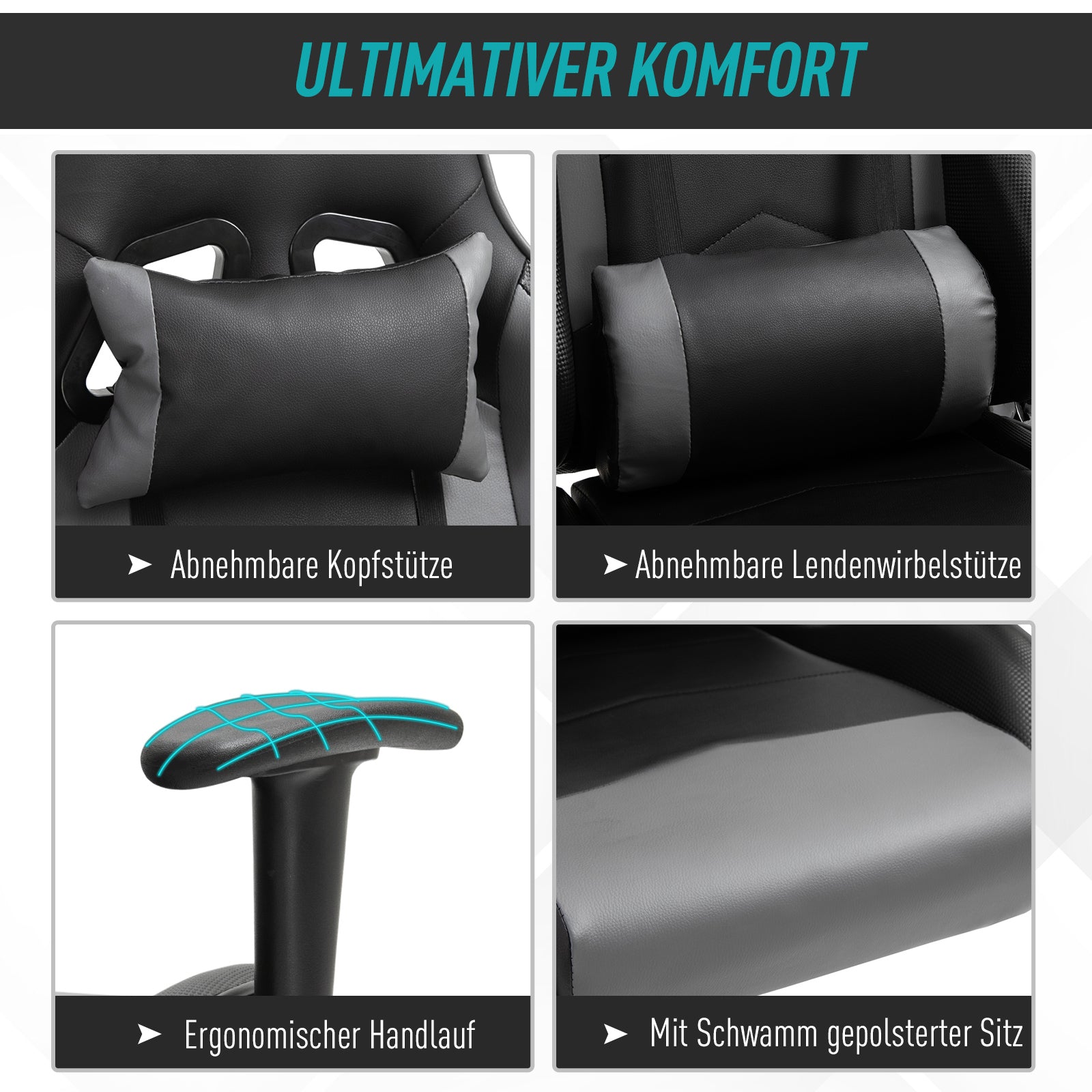Ergonomic Office Chair, Gaming Chair, Swivel Chair, Faux Leather, Foam, Black, 67.5 x 74 x 126-136 cm