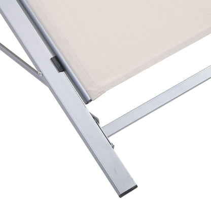 Set of 2 Garden Loungers with Tempered Glass Side Table Loungers with Backrest Armrests for Outdoor Patio Poolside Beige