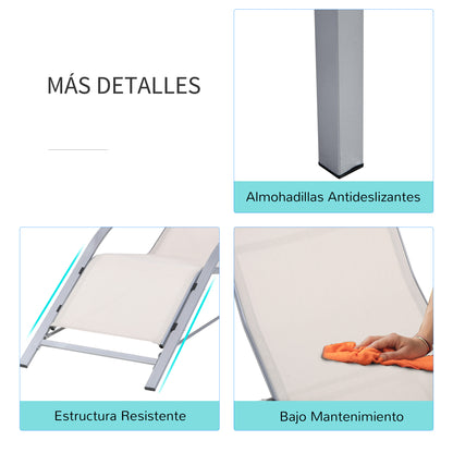 Set of 2 Garden Loungers with Tempered Glass Side Table Loungers with Backrest Armrests for Outdoor Patio Poolside Beige