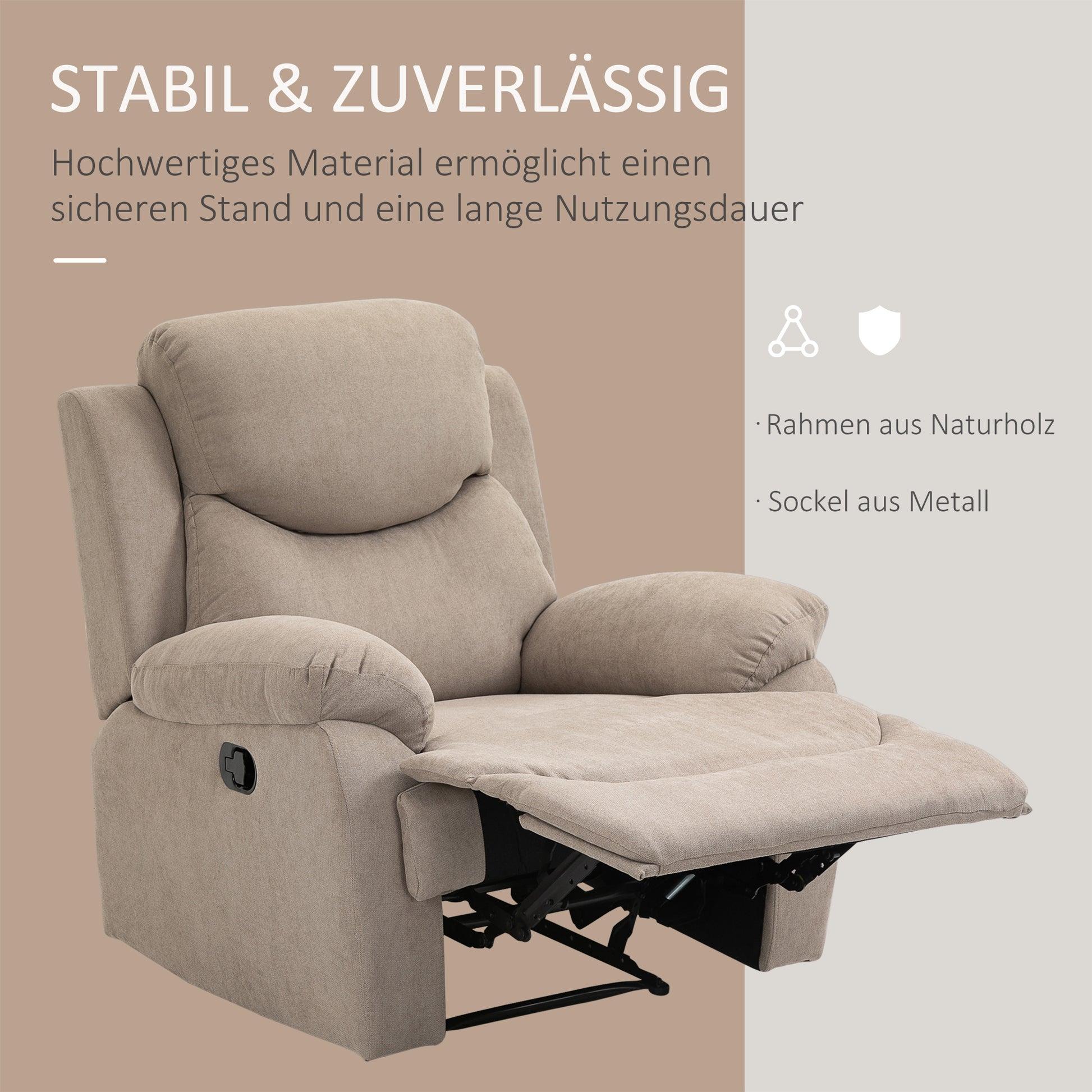 Relax Armchair Single Sofa 150° Reclining TV Armchair Recliner TV Chair with Sleeper Function for Living Room Linen Beige 93 x 88 x 102 cm