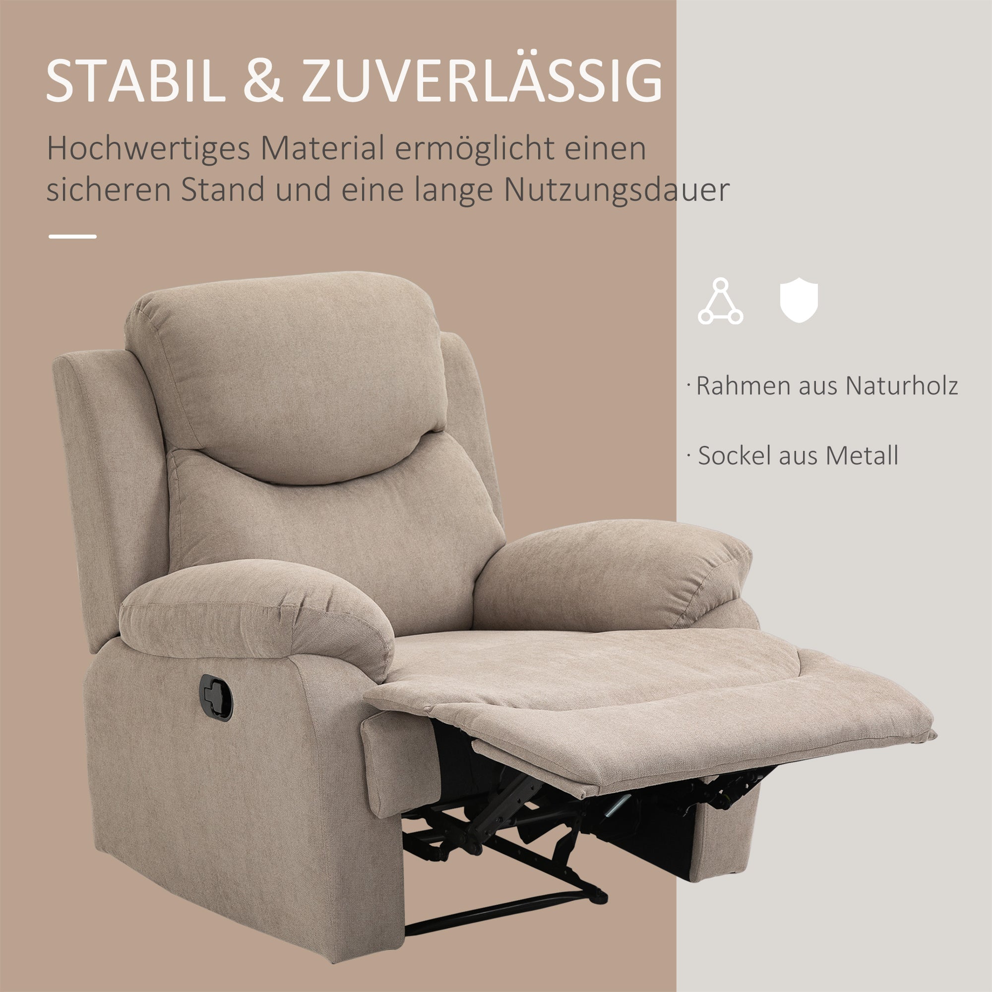 Relax Armchair Single Sofa 150° Reclining TV Armchair Recliner TV Chair with Sleeper Function for Living Room Linen Beige 93 x 88 x 102 cm