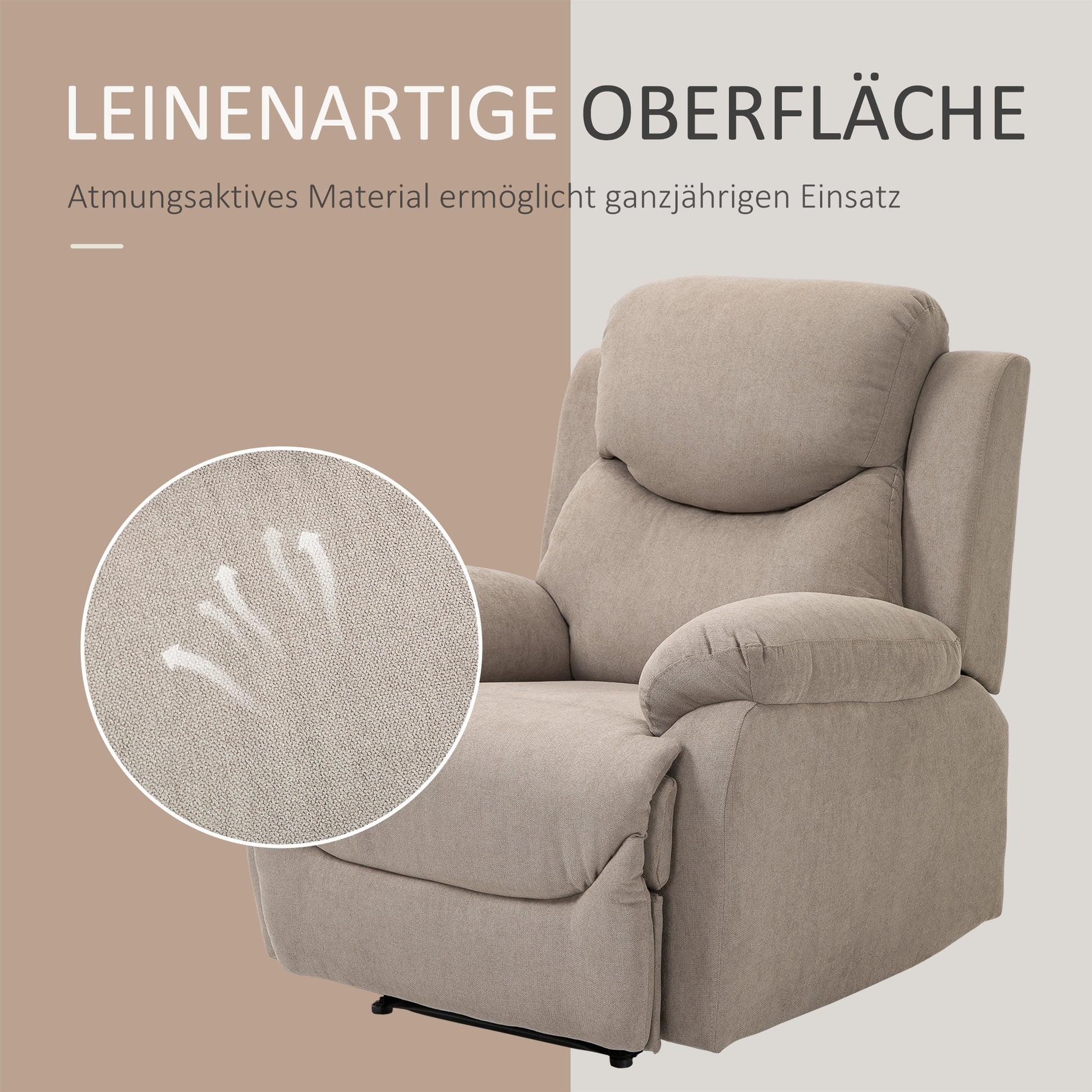 Relax Armchair Single Sofa 150° Reclining TV Armchair Recliner TV Chair with Sleeper Function for Living Room Linen Beige 93 x 88 x 102 cm