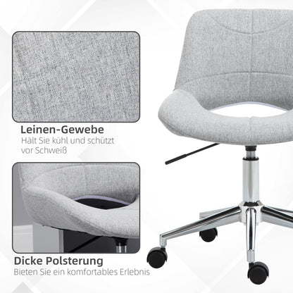 Office Chair, Desk Chair, Height Adjustable Swivel Chair, Computer Chair with Linen Look, PC Chair up to 110 kg Capacity, Metal, Light Grey, 49 x 56.5 x 73-82.5 cm