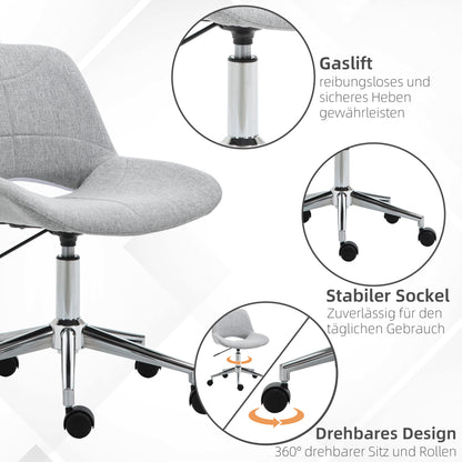 Office Chair, Desk Chair, Height Adjustable Swivel Chair, Computer Chair with Linen Look, PC Chair up to 110 kg Capacity, Metal, Light Grey, 49 x 56.5 x 73-82.5 cm