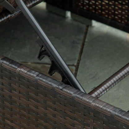 Rattan PE Sun Lounger with 5-Position Reclining Backrest, Garden Lounger with Removable Cushions, Brown