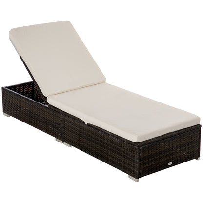 Rattan PE Sun Lounger with 5-Position Reclining Backrest, Garden Lounger with Removable Cushions, Brown