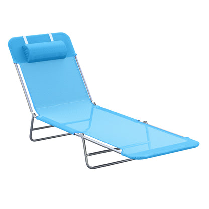 Folding Sun Lounger with Reclining Backrest and Cushion, Garden, Beach and Camping Lounger, Blue