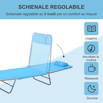 Folding Sun Lounger with Reclining Backrest and Cushion, Garden, Beach and Camping Lounger, Blue