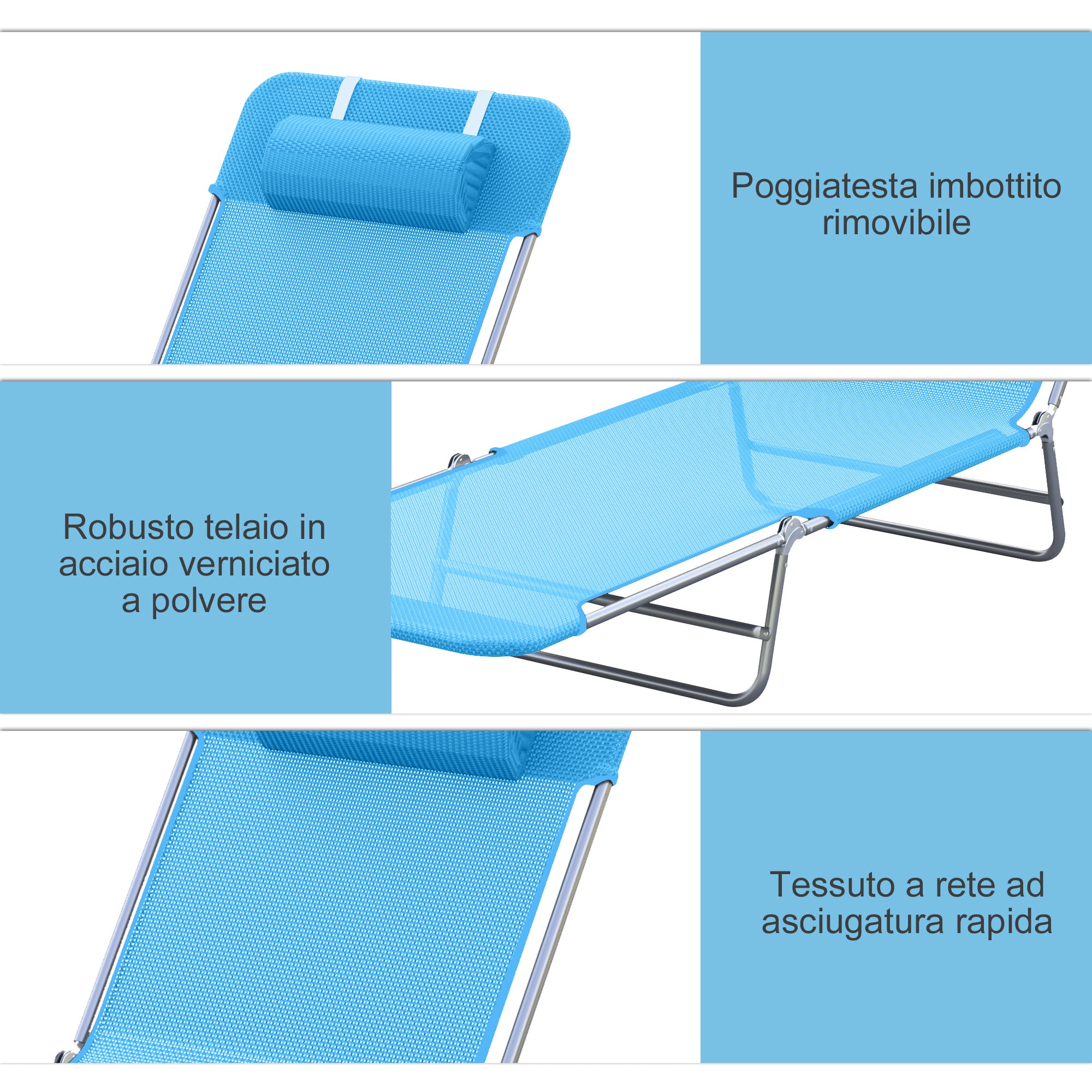 Folding Sun Lounger with Reclining Backrest and Cushion, Garden, Beach and Camping Lounger, Blue