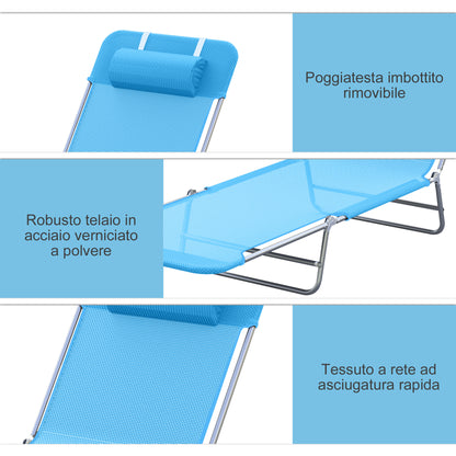 Folding Sun Lounger with Reclining Backrest and Cushion, Garden, Beach and Camping Lounger, Blue