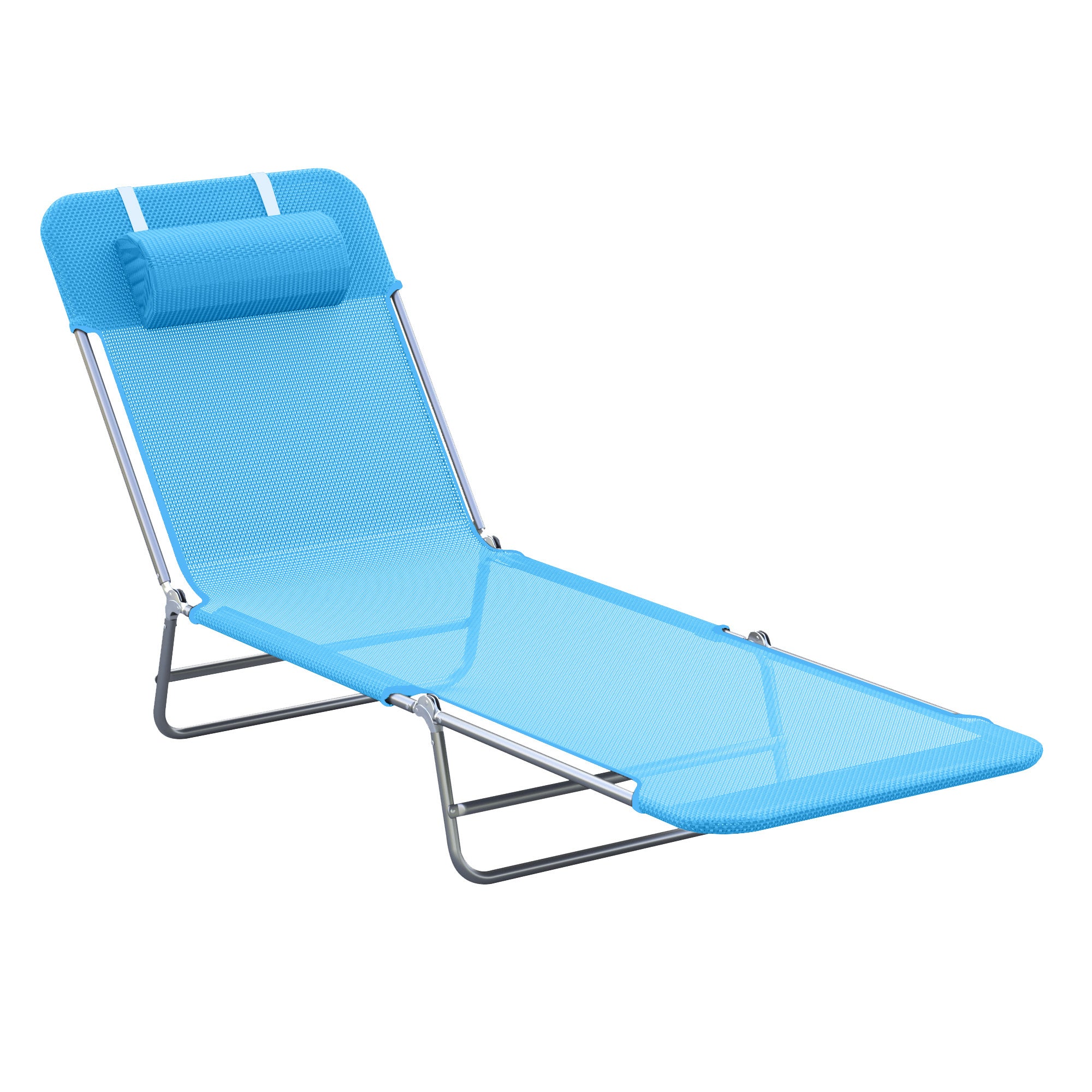 Folding Sun Lounger with Reclining Backrest and Cushion, Garden, Beach and Camping Lounger, Blue