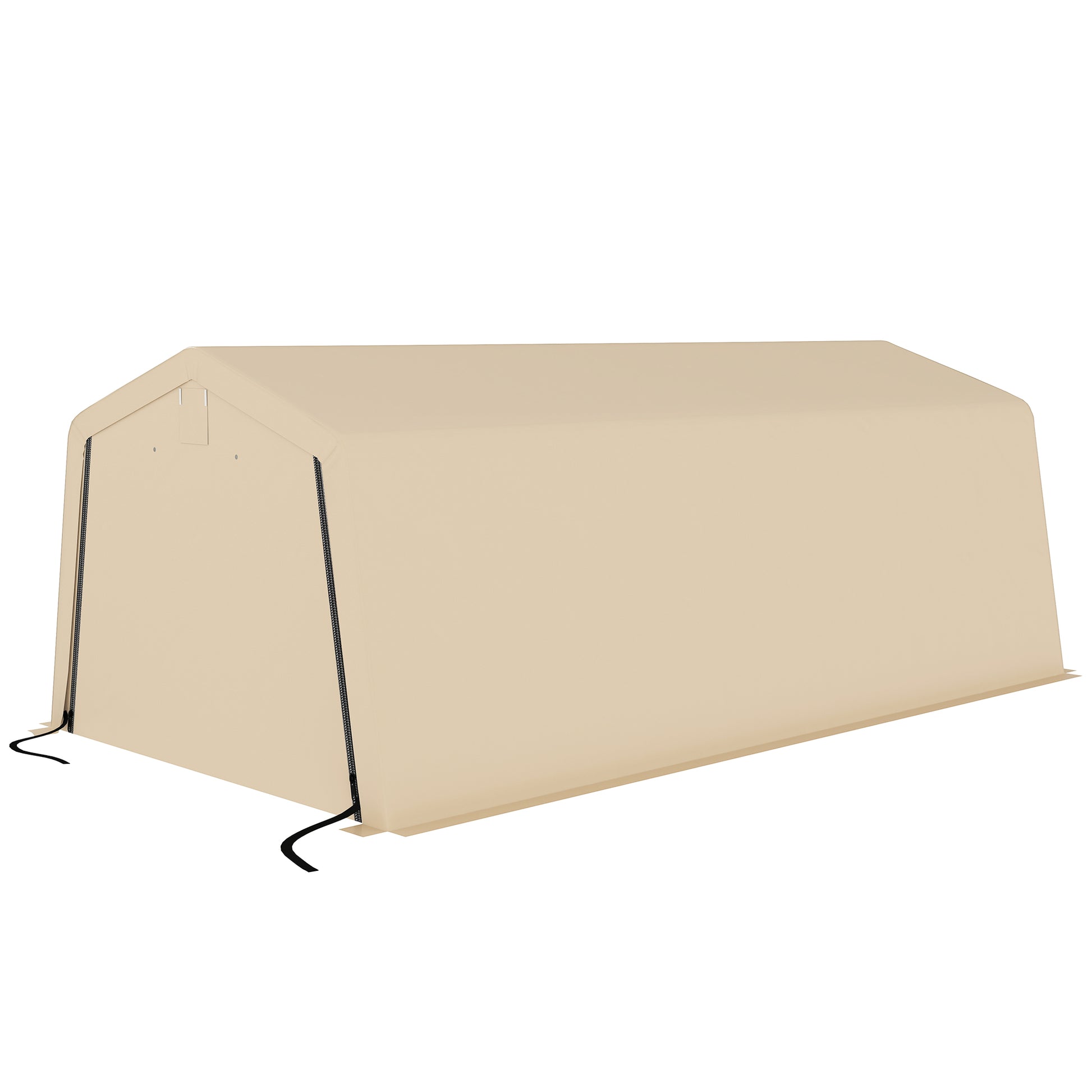 Carport Garage Tent dim. 6.2L x 3.3W x 2.4H m Sturdy Galvanized Steel High Density 150 g/m² PE Waterproof Anti-UV, 1 Khaki Door and 2 Ventilations