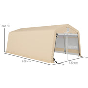 Carport Garage Tent dim. 6.2L x 3.3W x 2.4H m Sturdy Galvanized Steel High Density 150 g/m² PE Waterproof Anti-UV, 1 Khaki Door and 2 Ventilations