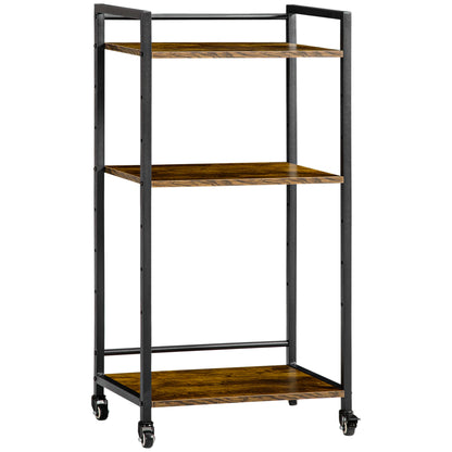 3-Tier Adjustable Storage Cart Printer Stand with Wheels for Office Kitchen Bedroom 19.7x13.8x39.6 inches Rustic Brown