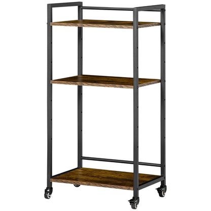 3-Tier Adjustable Storage Cart Printer Stand with Wheels for Office Kitchen Bedroom 19.7x13.8x39.6 inches Rustic Brown