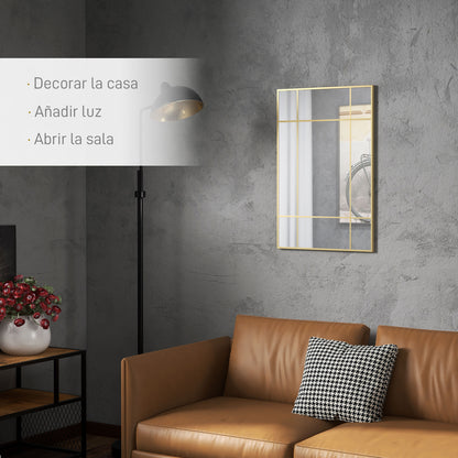 Rectangular Wall Mirror 90x60 cm with Metal Frame Decorative Mirror for Living Room Bedroom Entryway Gold