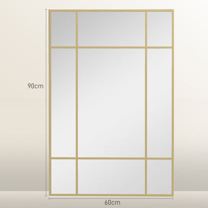 Rectangular Wall Mirror 90x60 cm with Metal Frame Decorative Mirror for Living Room Bedroom Entryway Gold
