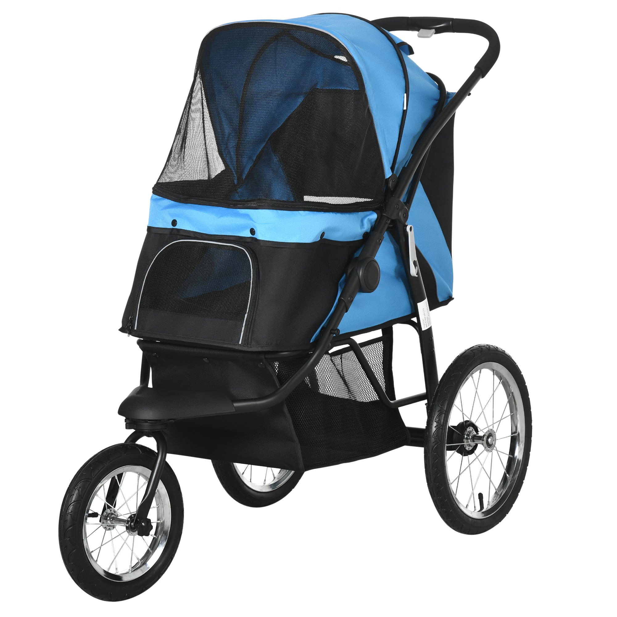 Dog Cart Dog Buggy Foldable for Dogs & Cats up to 20 kg Cat Buggy with All-Terrain Rubber Wheels Cushion Mesh Windows Doors Cat Cart with Storage Basket Buggy Blue