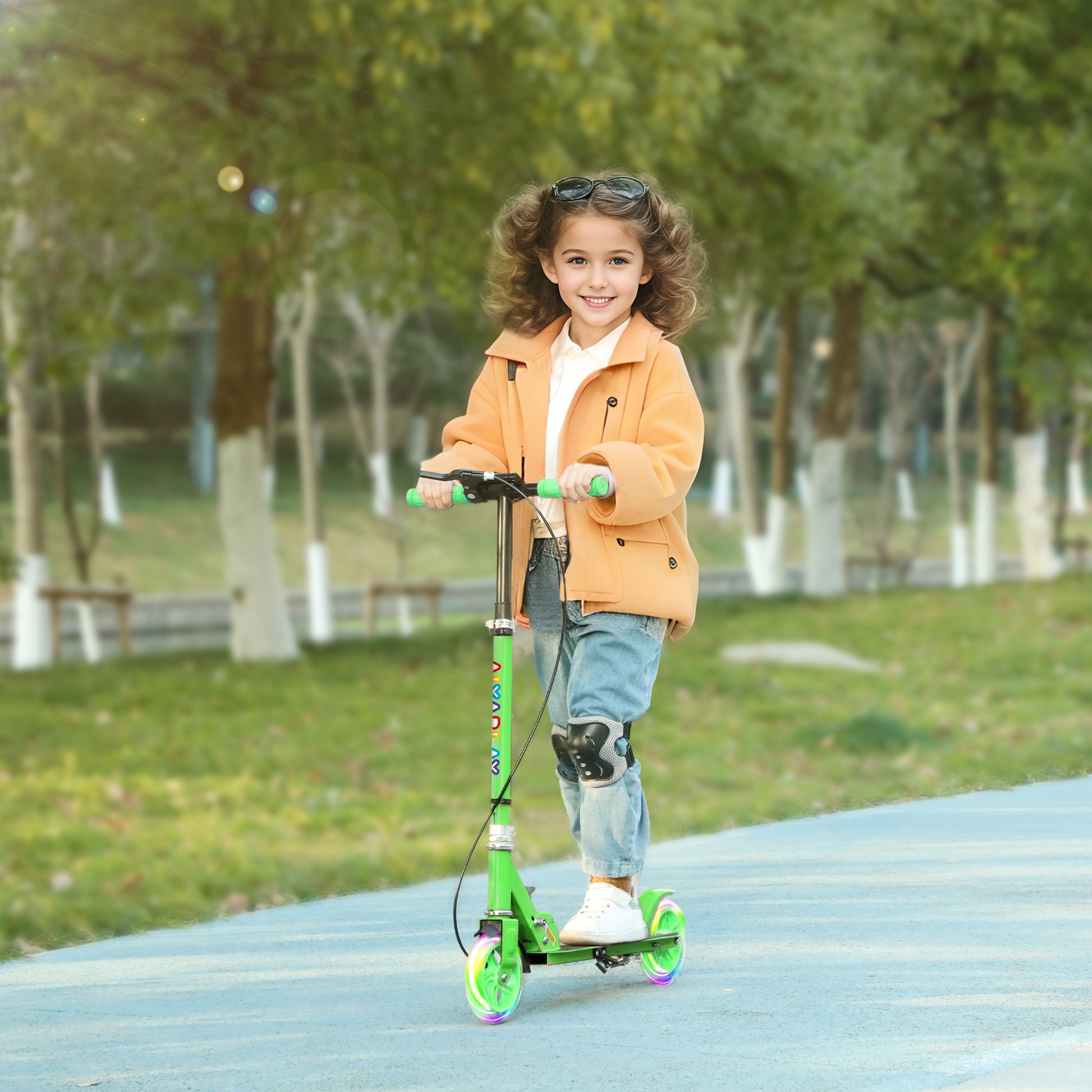 Kids Scooter with Light-Up Wheels, Brake, Foldable Children's Scooter Adjustable Height Scooter Kick Scooter for Kids Teens 3-8 Years Old City Scooter up to 50 kg