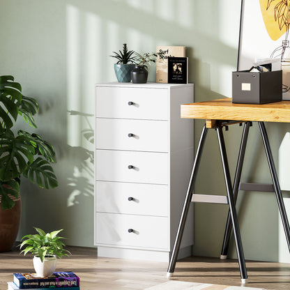 Chest of Drawers Sideboard with 5 Drawers Cabinet made of Wood Material Storage Cabinet in Modern Style Drawer Cabinet for Living Room Bedroom Hallway 47 x 29 x 95 cm White