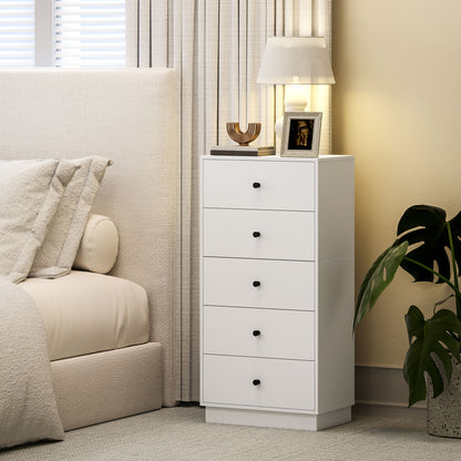 Chest of Drawers Sideboard with 5 Drawers Cabinet made of Wood Material Storage Cabinet in Modern Style Drawer Cabinet for Living Room Bedroom Hallway 47 x 29 x 95 cm White