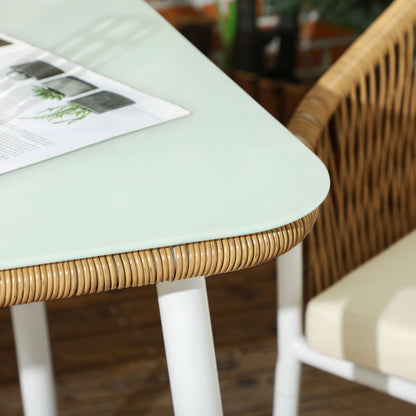 5-Piece Poly Rattan Garden Furniture Set Dining Table with 4 Stackable Chairs Garden Seating Group with Cushions Sofa Set with Toughened Glass Tabletop for Balcony, Patio, Yellow