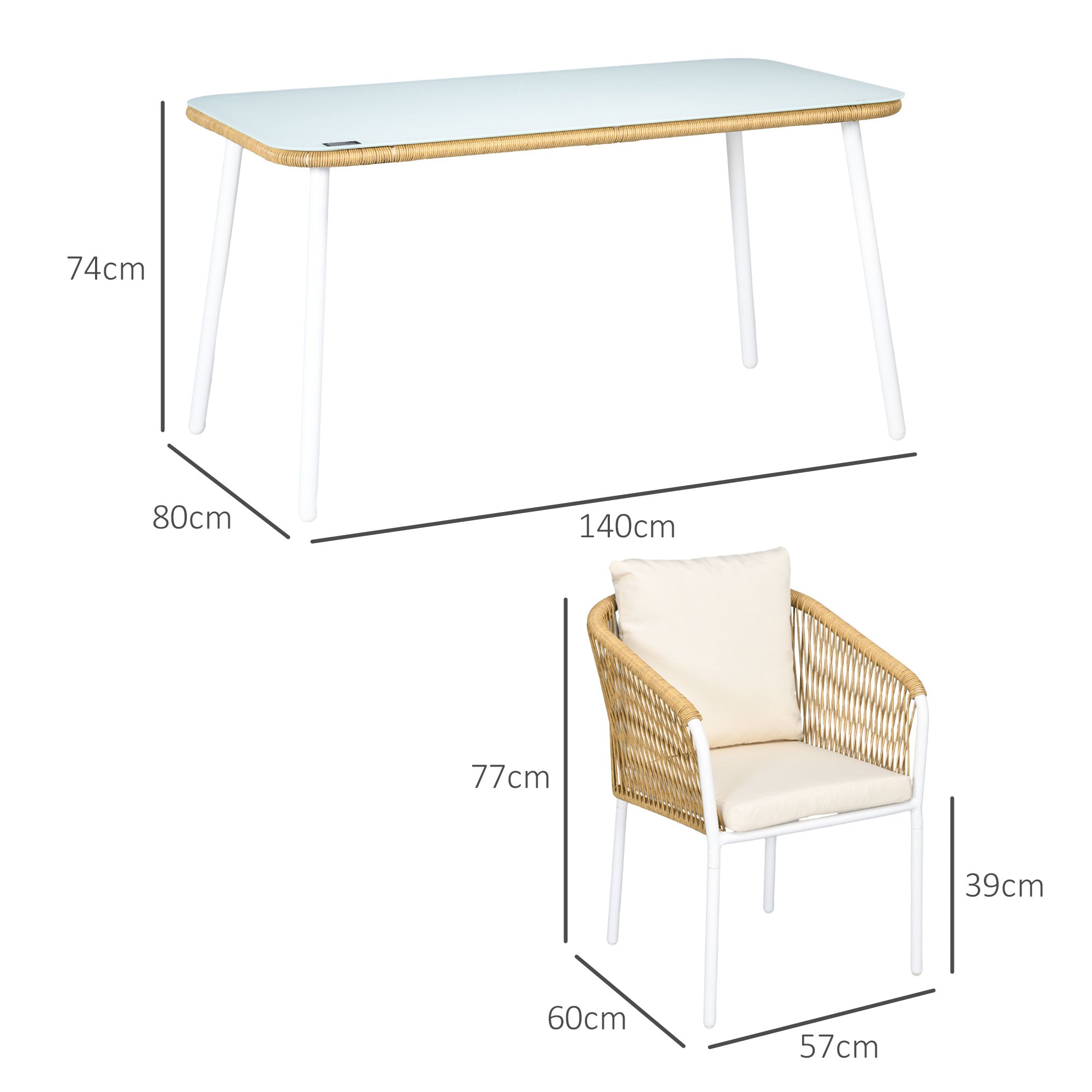 5-Piece Poly Rattan Garden Furniture Set Dining Table with 4 Stackable Chairs Garden Seating Group with Cushions Sofa Set with Toughened Glass Tabletop for Balcony, Patio, Yellow
