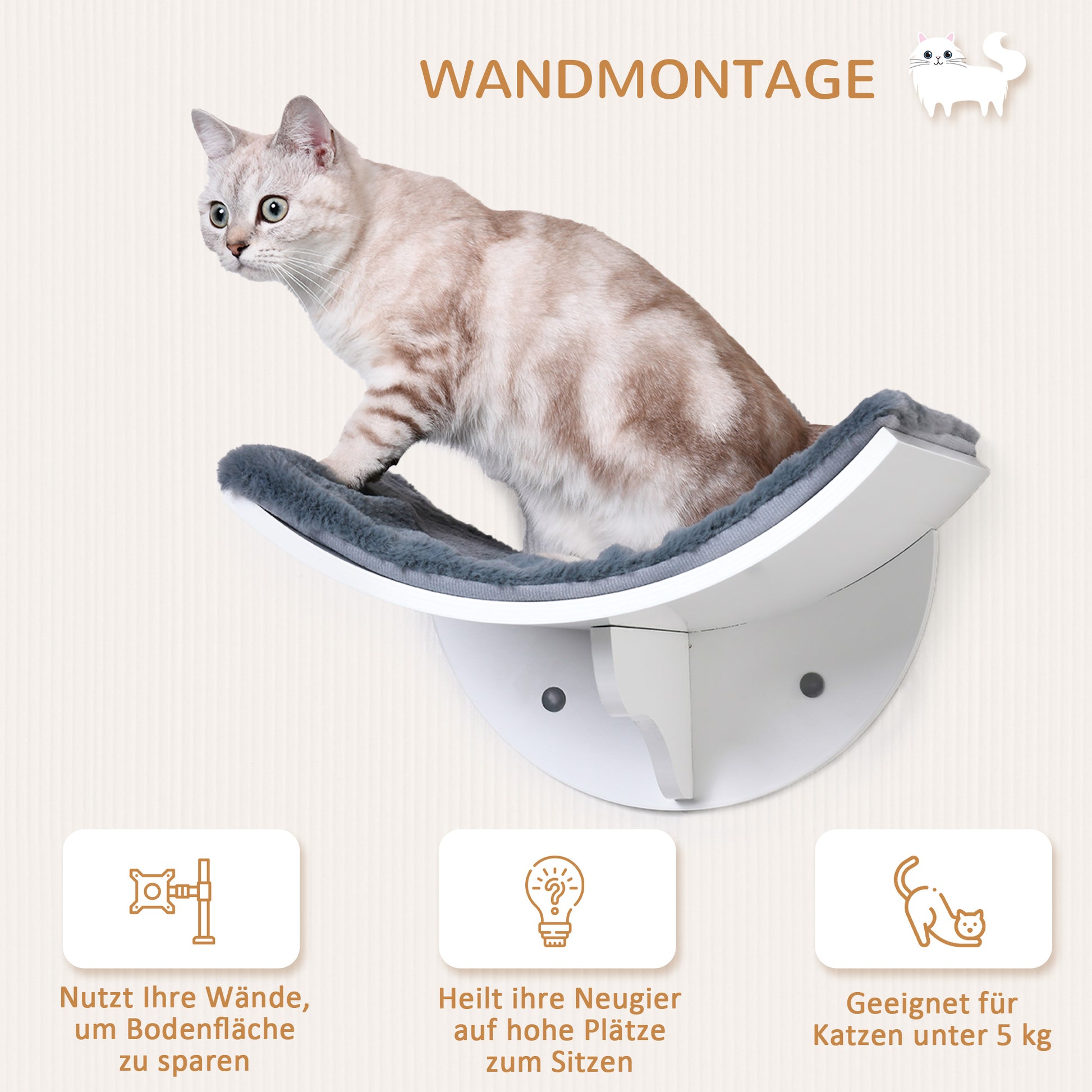 Cat Shelf Cat Wall Shelf Cat Bed Cat Shelf Wall Mount Plush Cover Gray 41 x 28 x 21 cm