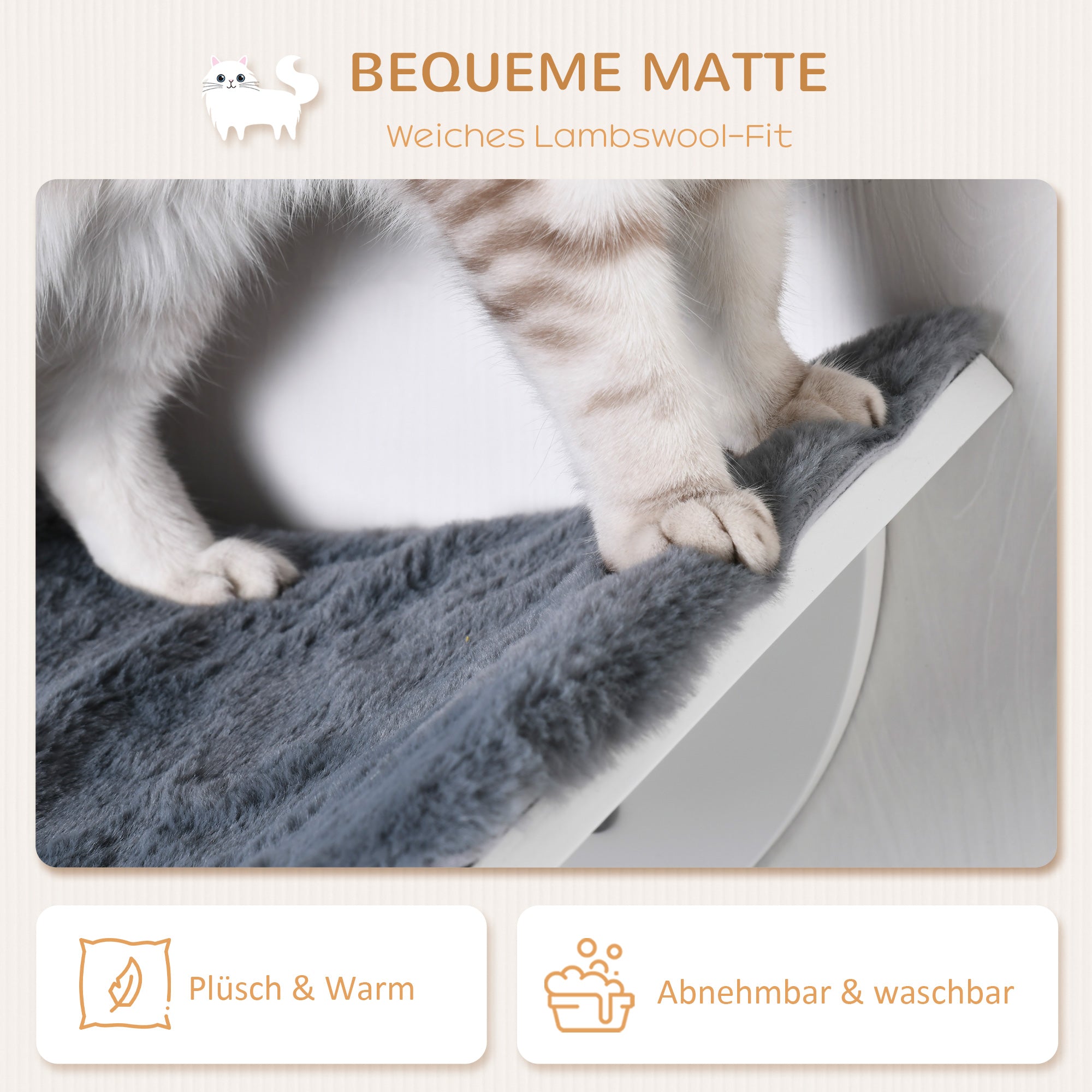 Cat Shelf Cat Wall Shelf Cat Bed Cat Shelf Wall Mount Plush Cover Gray 41 x 28 x 21 cm