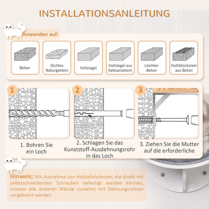 Cat Shelf Cat Wall Shelf Cat Bed Cat Shelf Wall Mount Plush Cover Gray 41 x 28 x 21 cm