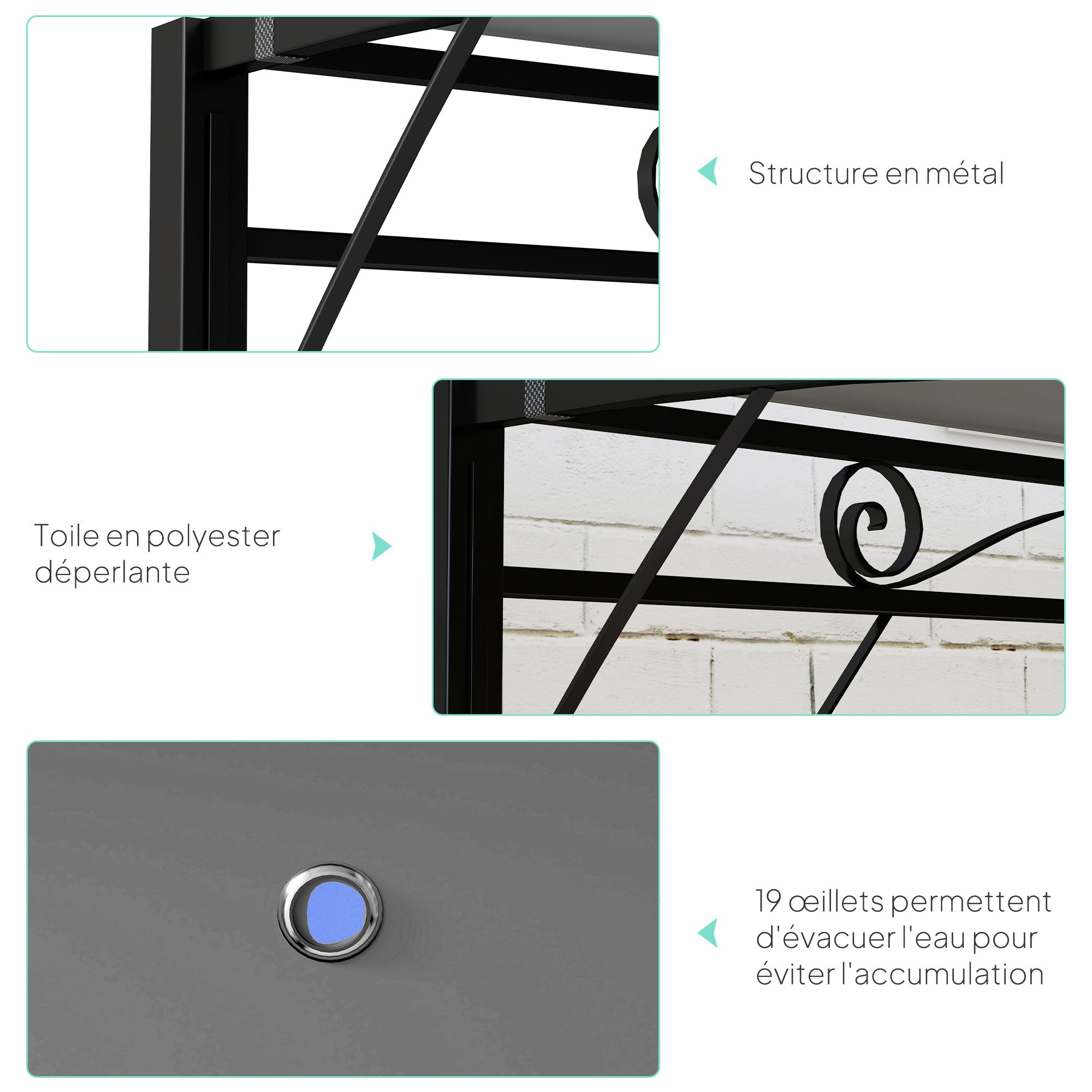 10' x 8' (3 x 2.5 m) Adjustable-Roof Garden Pergola — Steel Frame, Dark Gray Polyester Canopy