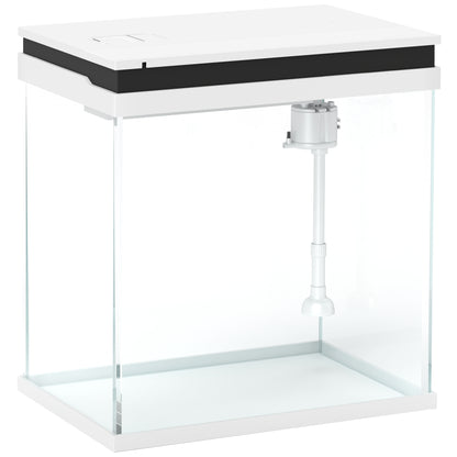 Small 14L complete glass aquarium with filtration system, LED lighting, water pump, lid, for tropical, goldfish, white fish