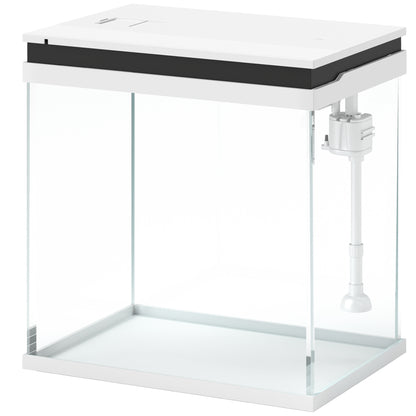 Small 14L complete glass aquarium with filtration system, LED lighting, water pump, lid, for tropical, goldfish, white fish