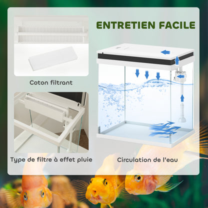 Small 14L complete glass aquarium with filtration system, LED lighting, water pump, lid, for tropical, goldfish, white fish