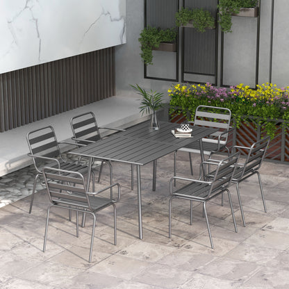 Outdoor Garden Dining Set 7-Piece with 1 Table and 6 Stackable Steel Gray Chairs