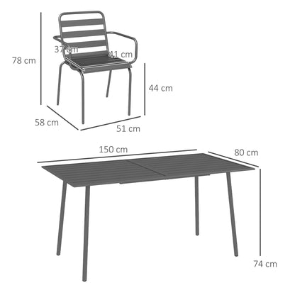 Outdoor Garden Dining Set 7-Piece with 1 Table and 6 Stackable Steel Gray Chairs