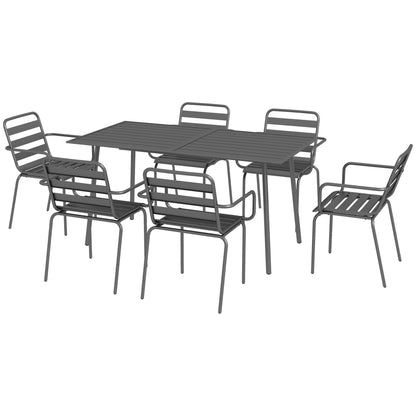 Outdoor Garden Dining Set 7-Piece with 1 Table and 6 Stackable Steel Gray Chairs
