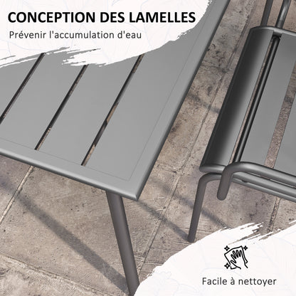 Outdoor Garden Dining Set 7-Piece with 1 Table and 6 Stackable Steel Gray Chairs
