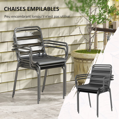 Outdoor Garden Dining Set 7-Piece with 1 Table and 6 Stackable Steel Gray Chairs