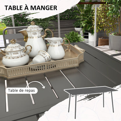 Outdoor Garden Dining Set 7-Piece with 1 Table and 6 Stackable Steel Gray Chairs