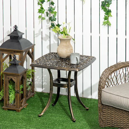 Patio Side Table with Umbrella Hole, Garden Table with Aluminum Frame, Coffee Table for Garden, Balcony, Bronze, 54 x 54 x 52.5 cm