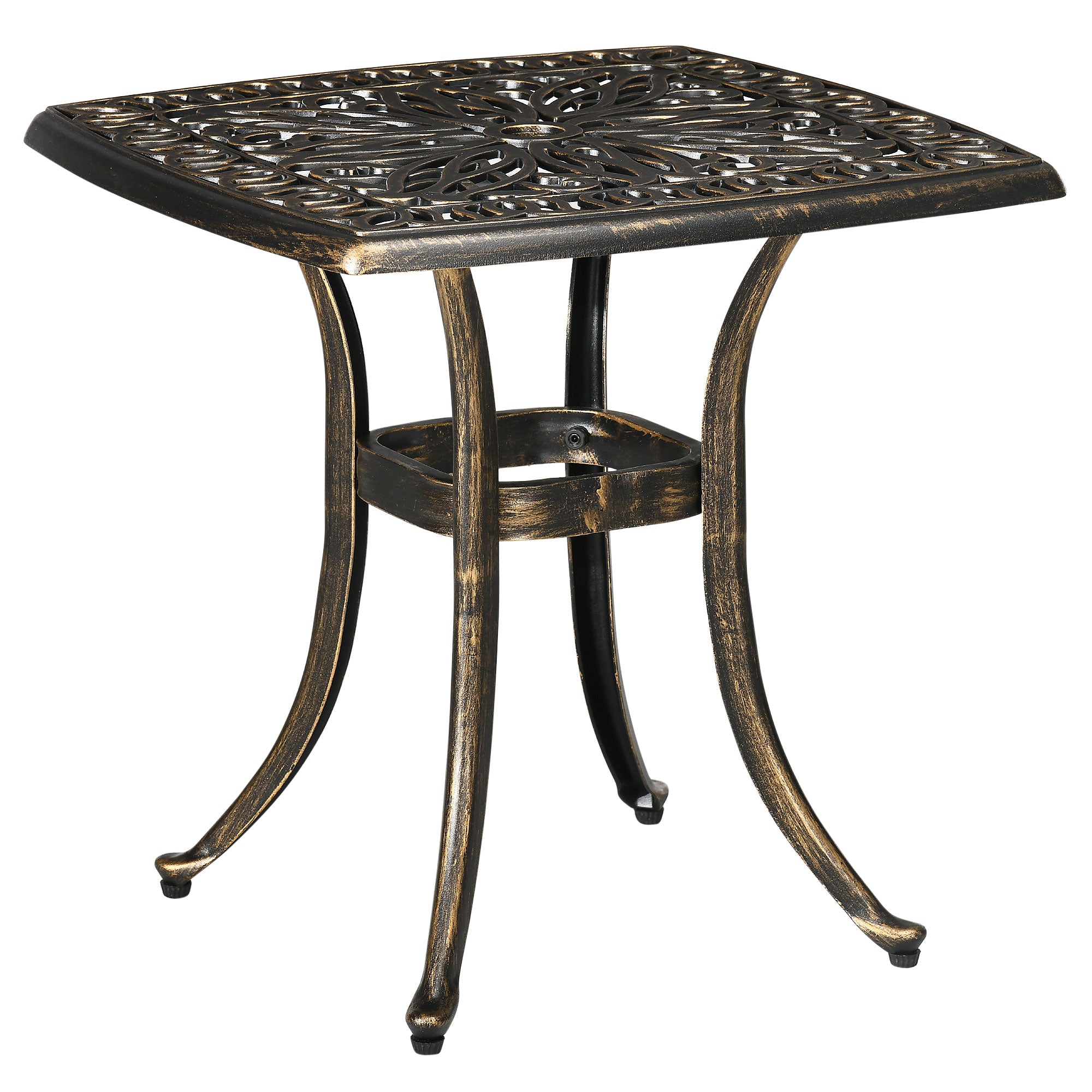 Patio Side Table with Umbrella Hole, Garden Table with Aluminum Frame, Coffee Table for Garden, Balcony, Bronze, 54 x 54 x 52.5 cm