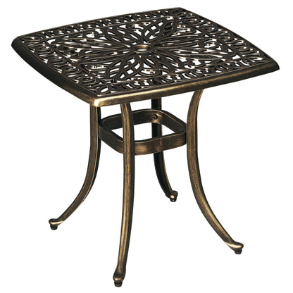 Patio Side Table with Umbrella Hole, Garden Table with Aluminum Frame, Coffee Table for Garden, Balcony, Bronze, 54 x 54 x 52.5 cm