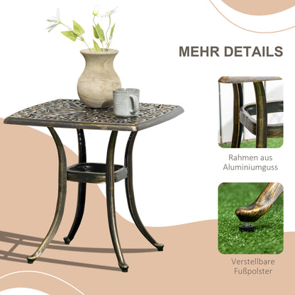 Patio Side Table with Umbrella Hole, Garden Table with Aluminum Frame, Coffee Table for Garden, Balcony, Bronze, 54 x 54 x 52.5 cm