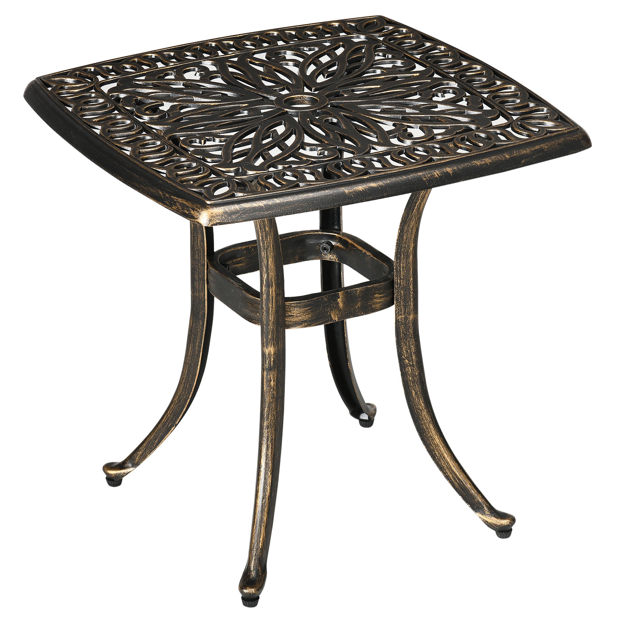 Patio Side Table with Umbrella Hole, Garden Table with Aluminum Frame, Coffee Table for Garden, Balcony, Bronze, 54 x 54 x 52.5 cm