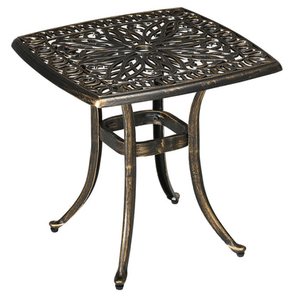 Patio Side Table with Umbrella Hole, Garden Table with Aluminum Frame, Coffee Table for Garden, Balcony, Bronze, 54 x 54 x 52.5 cm