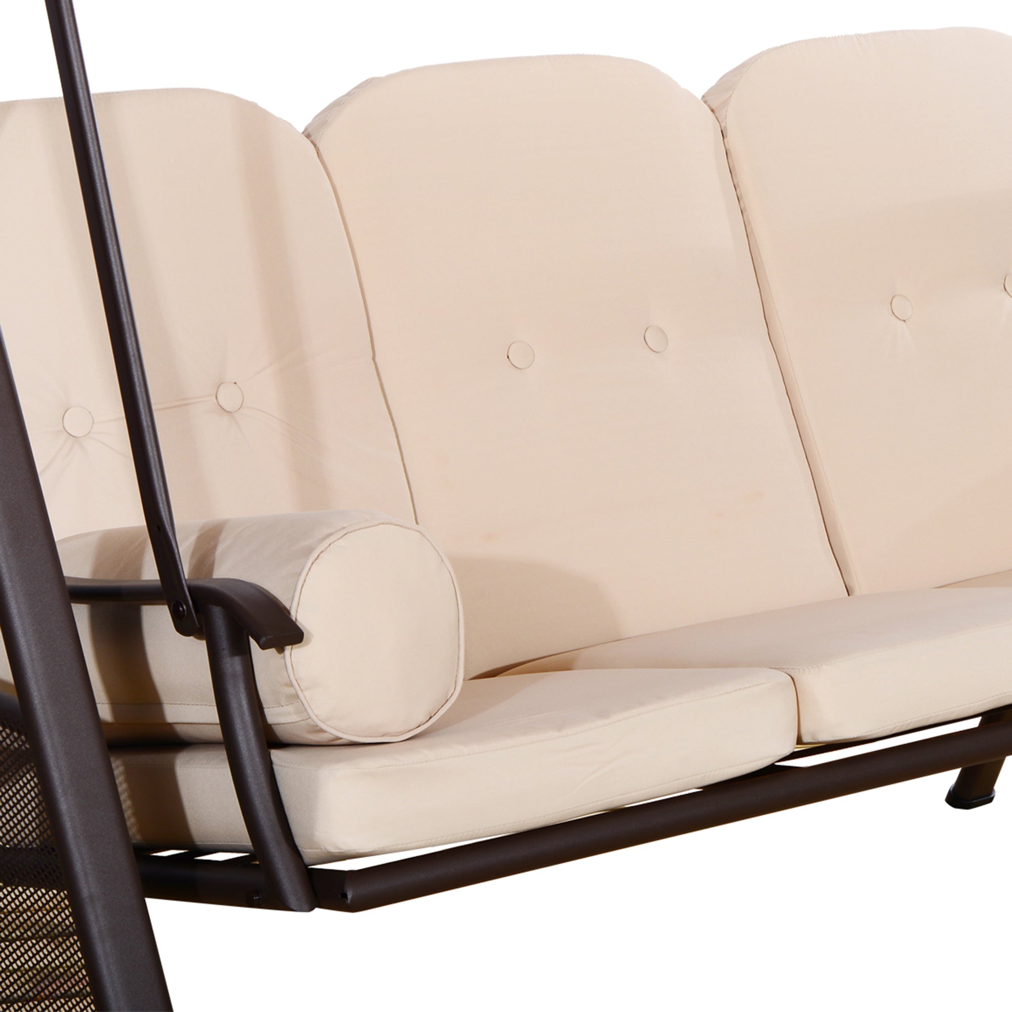 3-Seater Outdoor Garden Swing with Adjustable Canopy, Side Trays, 2 Pillows, and Metal Frame 360 kg 208x121x172 cm Beige